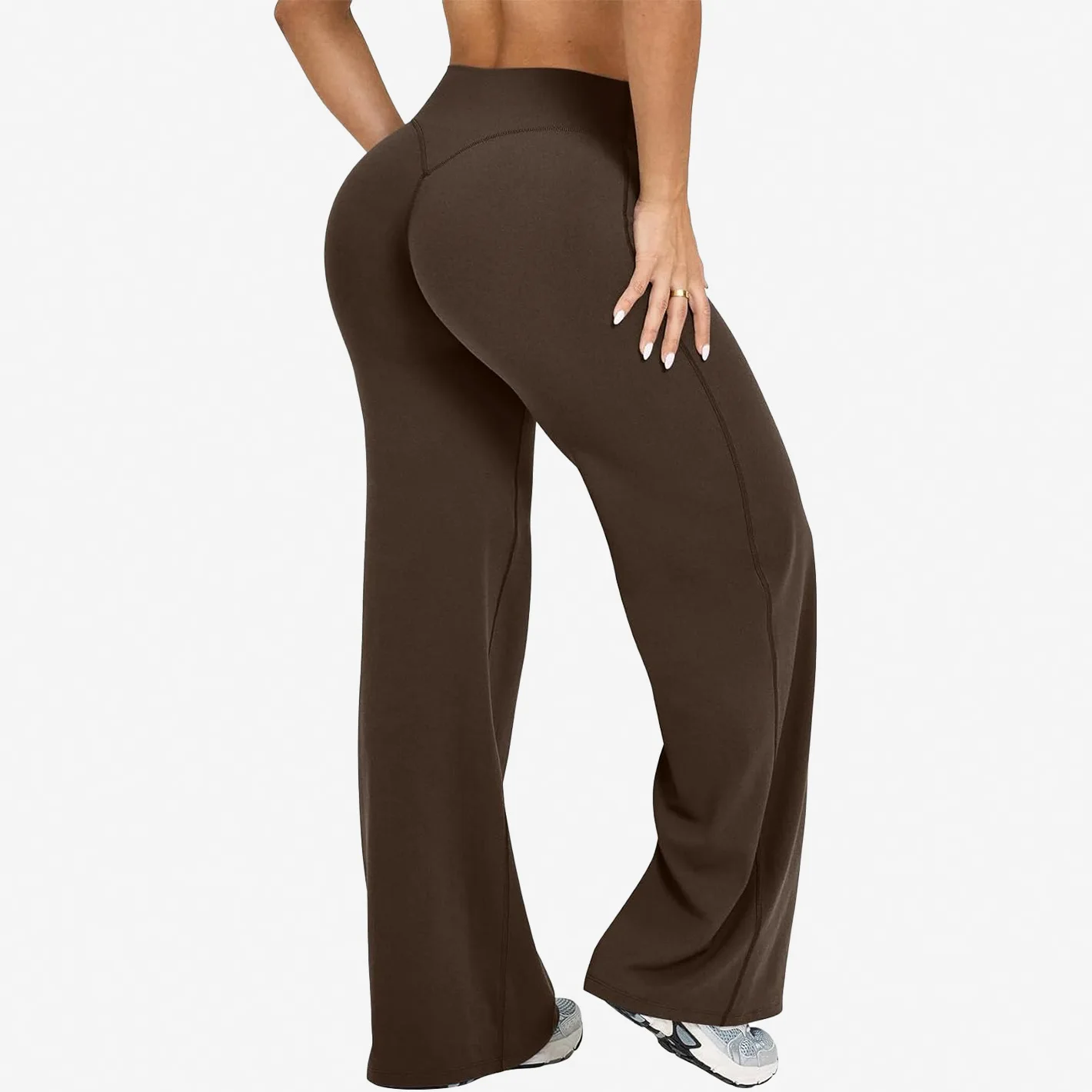 Women's High Waist Quick Dry Satin Yoga Leggings Custom Logo Stretch Hip Lifting Wide Flared Leg Soft Fitness Gym Sports