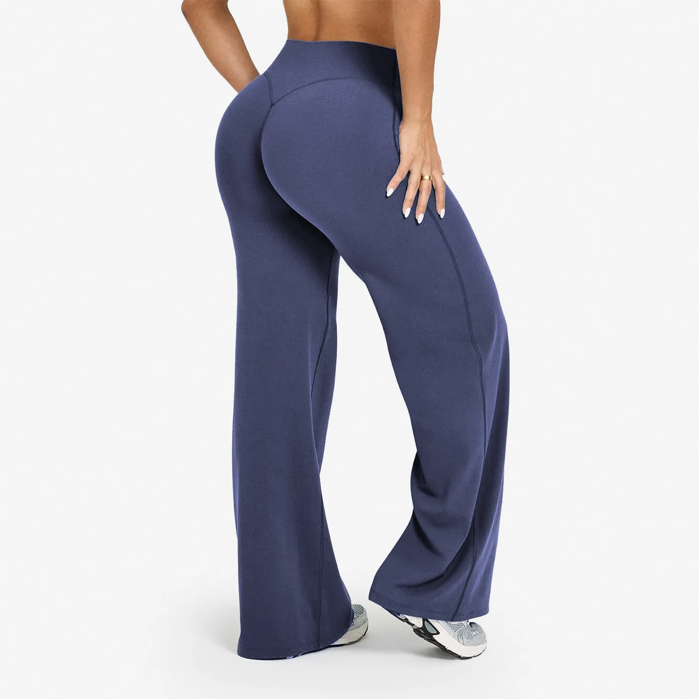 Women's High Waist Quick Dry Satin Yoga Leggings Custom Logo Stretch Hip Lifting Wide Flared Leg Soft Fitness Gym Sports