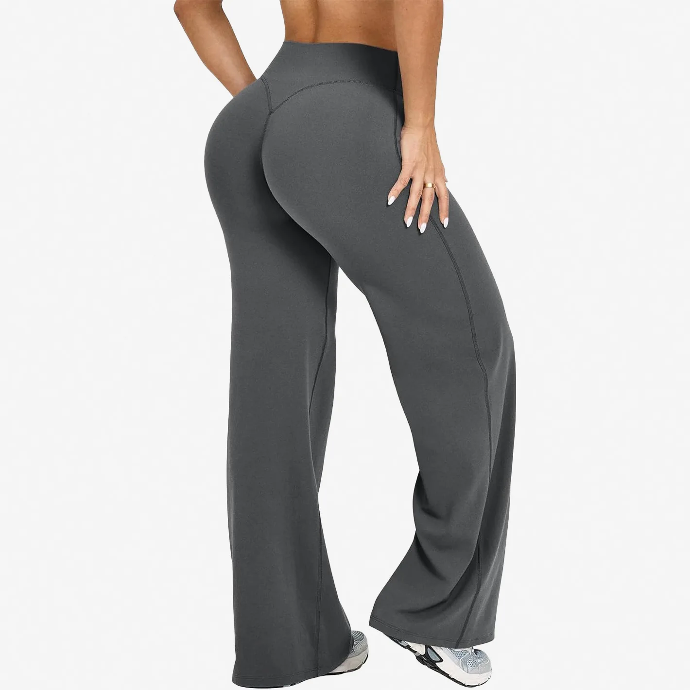 Women's High Waist Quick Dry Satin Yoga Leggings Custom Logo Stretch Hip Lifting Wide Flared Leg Soft Fitness Gym Sports